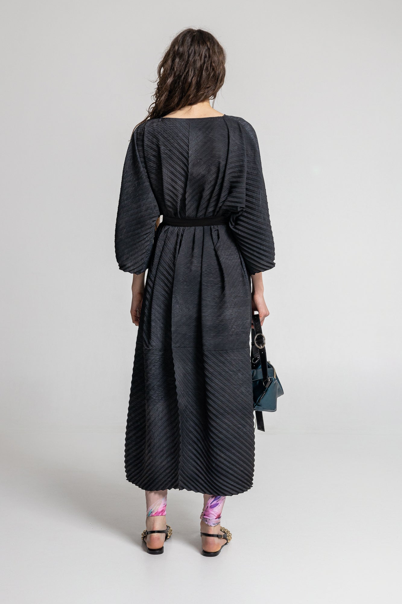pleated graphite coloured maxi dress