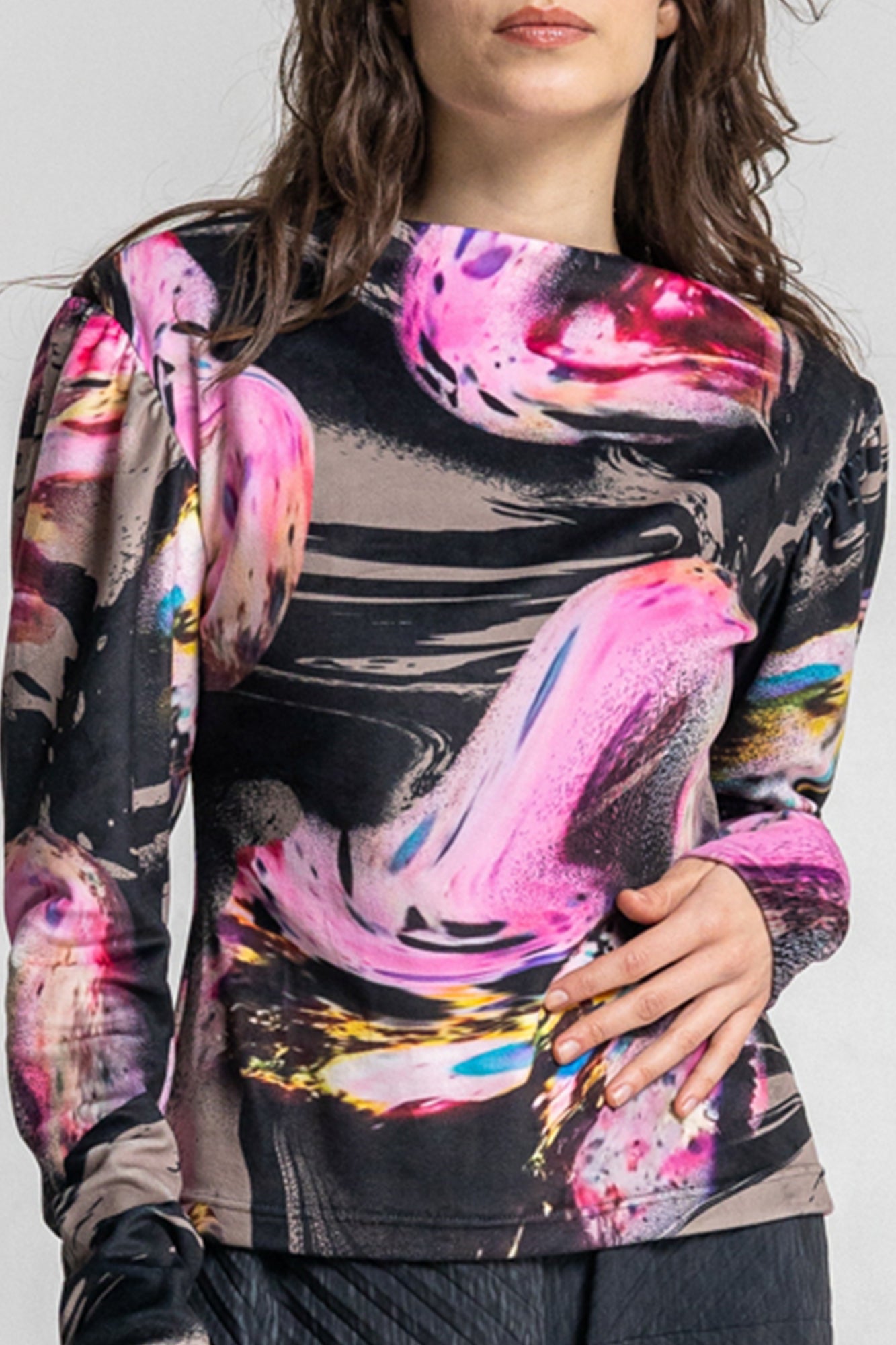 long sleeves soft velvet top with dropped shoulders