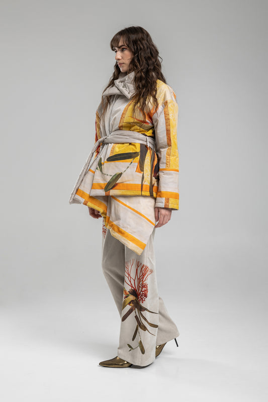 reversible jacket with quilted belt