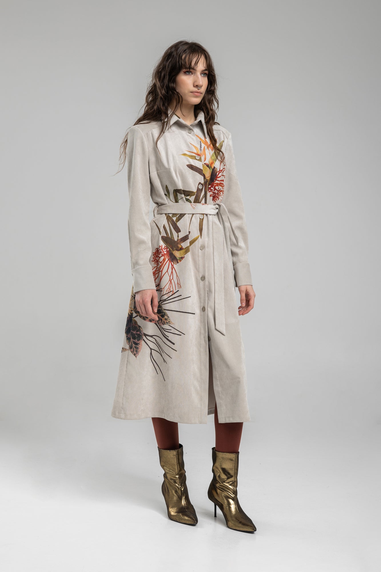 Corduroy Shirt Dress with inset tie belt
