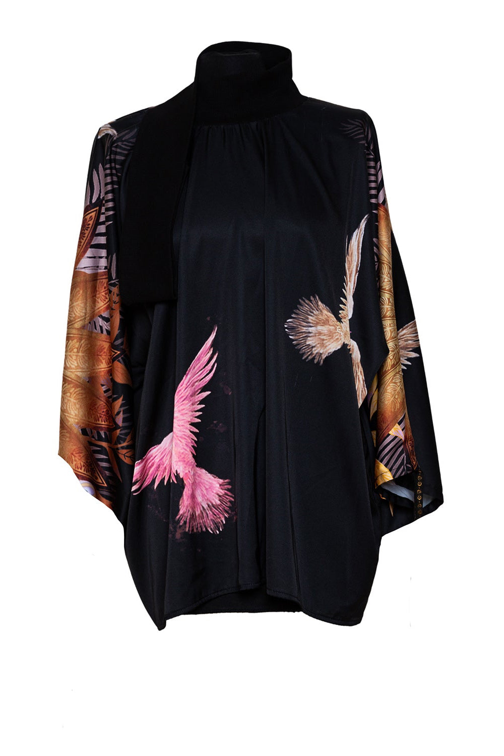 silky dress with turtleneck finish