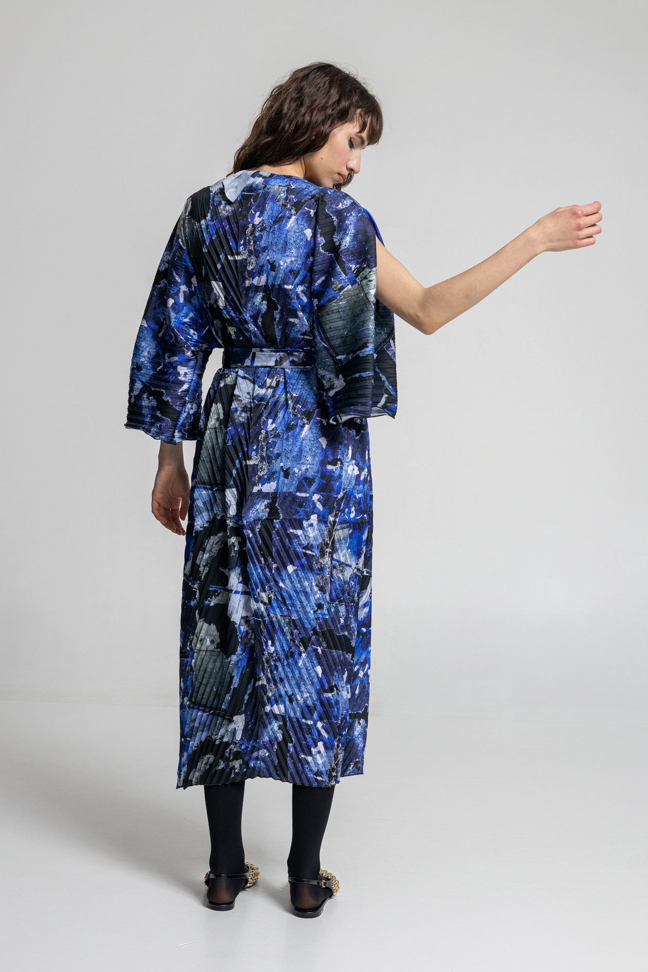 pleated midi dress with elegant boat neck