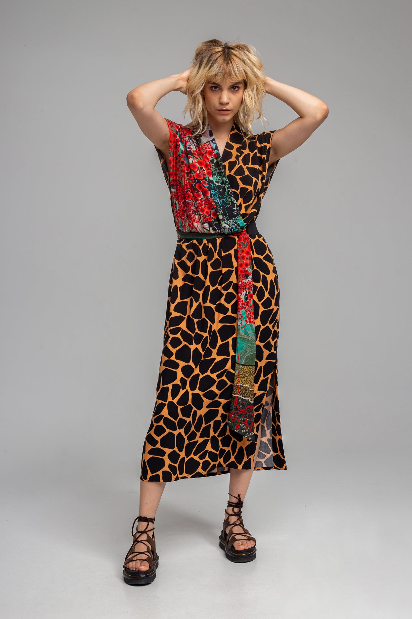wrap effect maxi dress with elasticated belt artista budapest