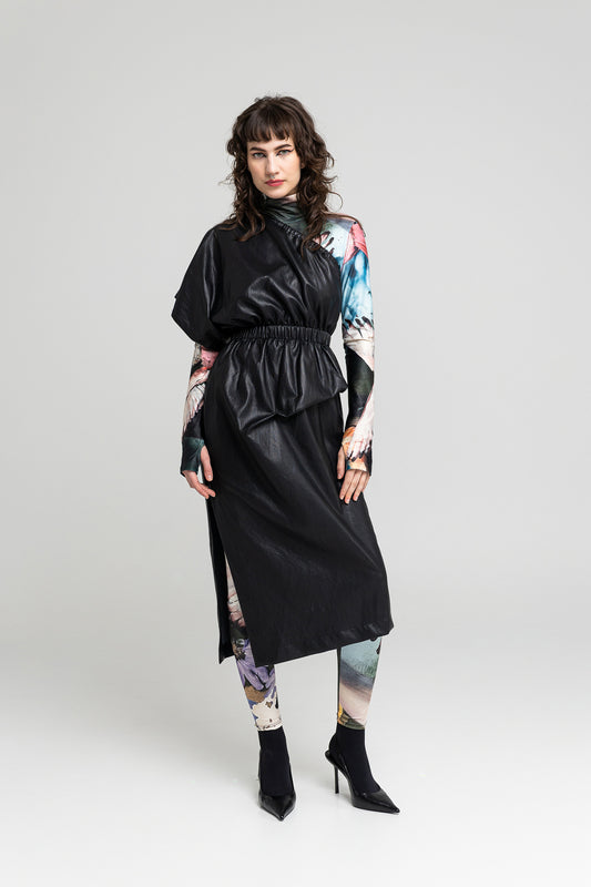 cold shoulder midi dress asymmetric sleeves artista budapest