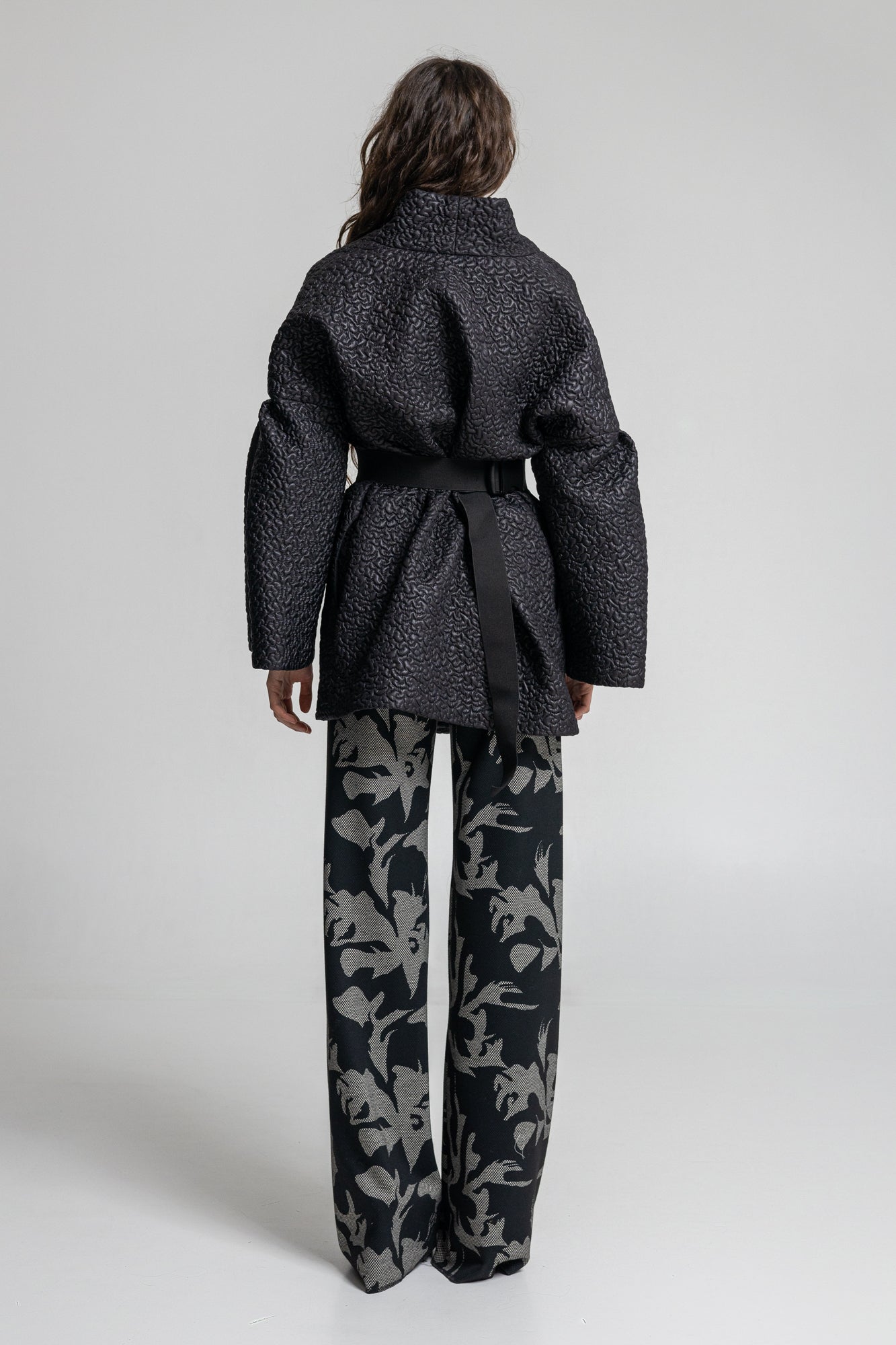 wide palazzo leg pants with pin check print design