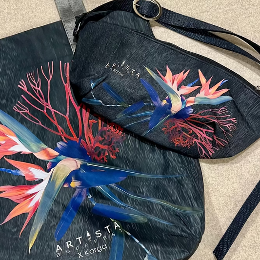 Unique printed tote bag and matching bum bag