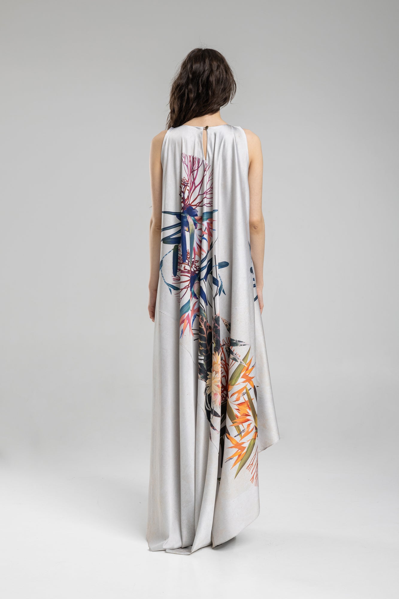Maxi Dress with asymmetric floral print