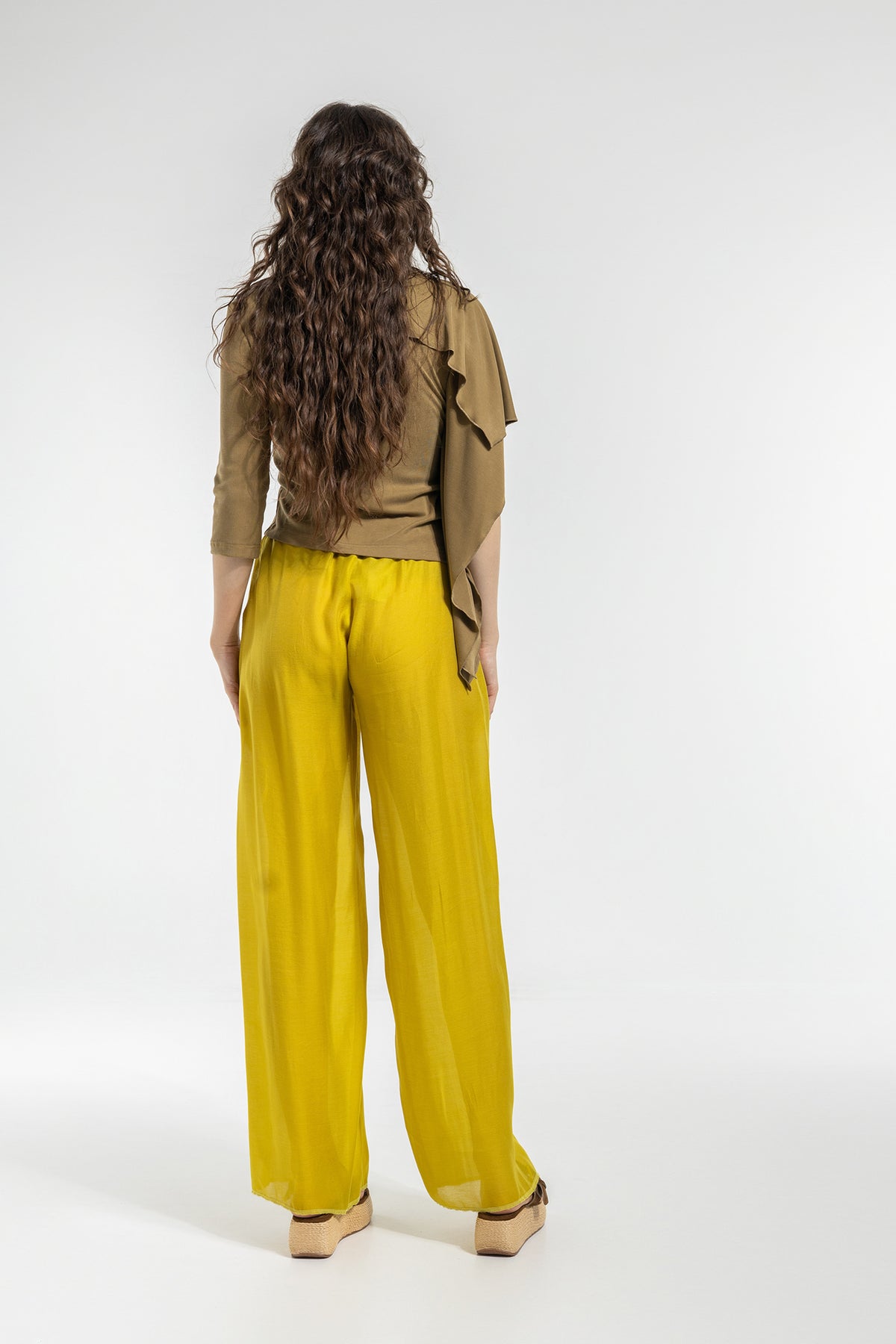 fluid palazzo pants shiny fabric