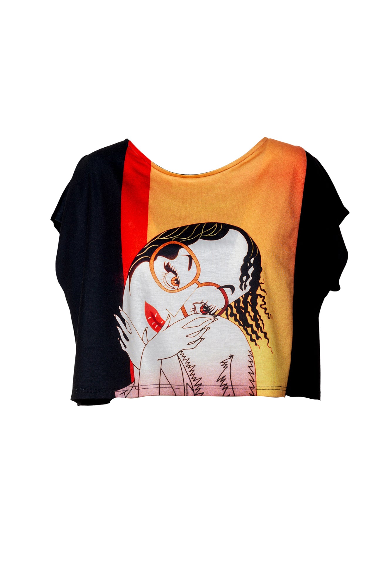 anni printed crop top with boat neck and short sleeves artista budapest