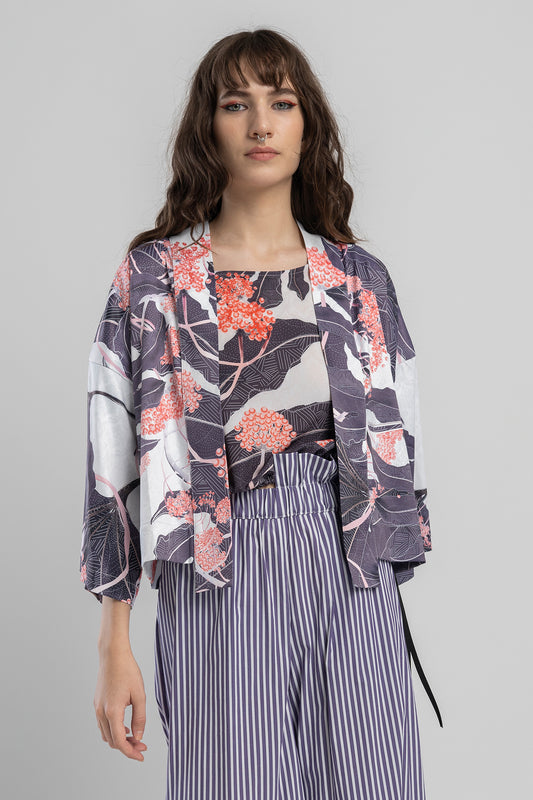 Berry Cropped Kimono