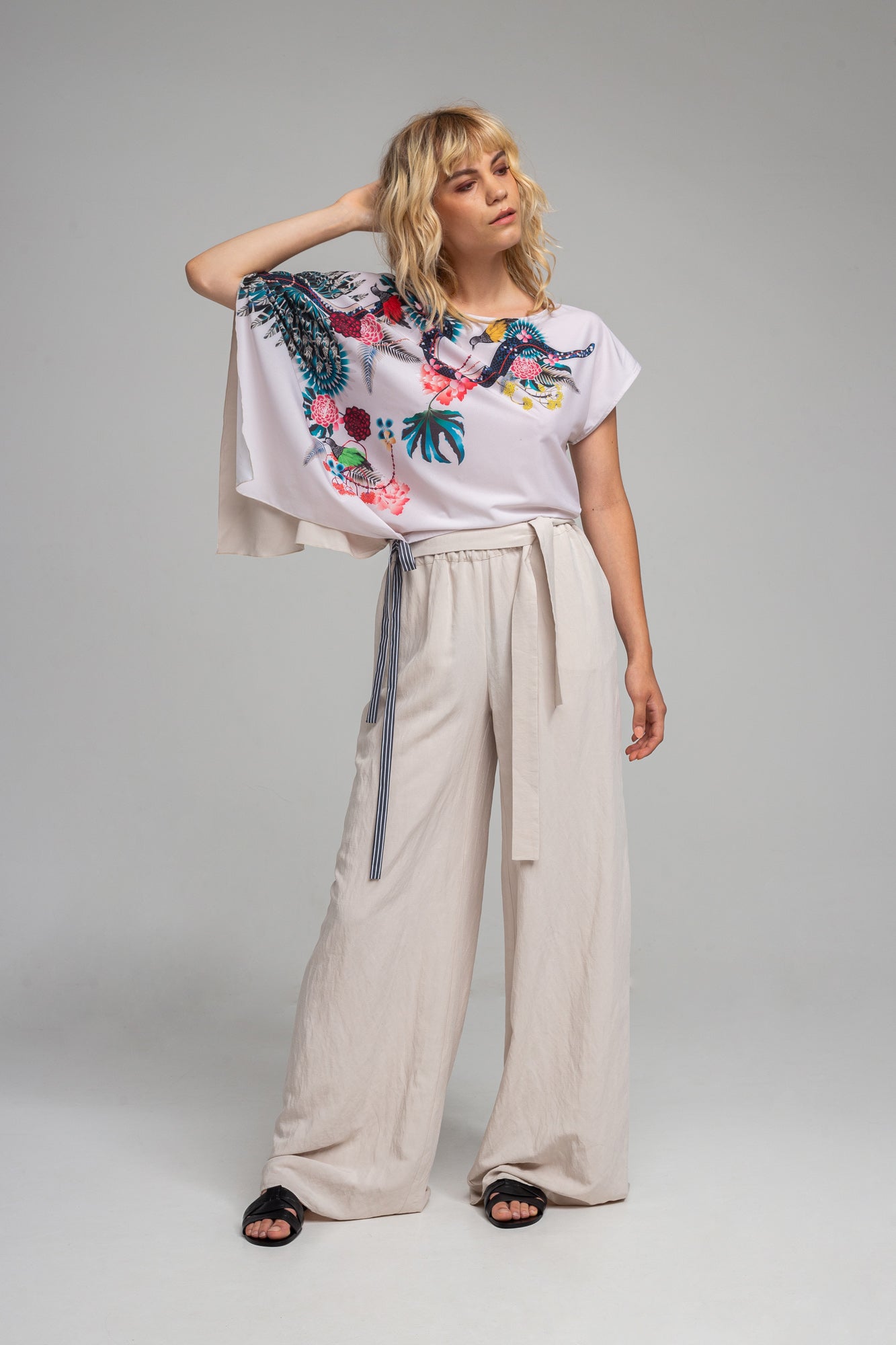 asymmetric cut blouse with two tie belt artista budapest