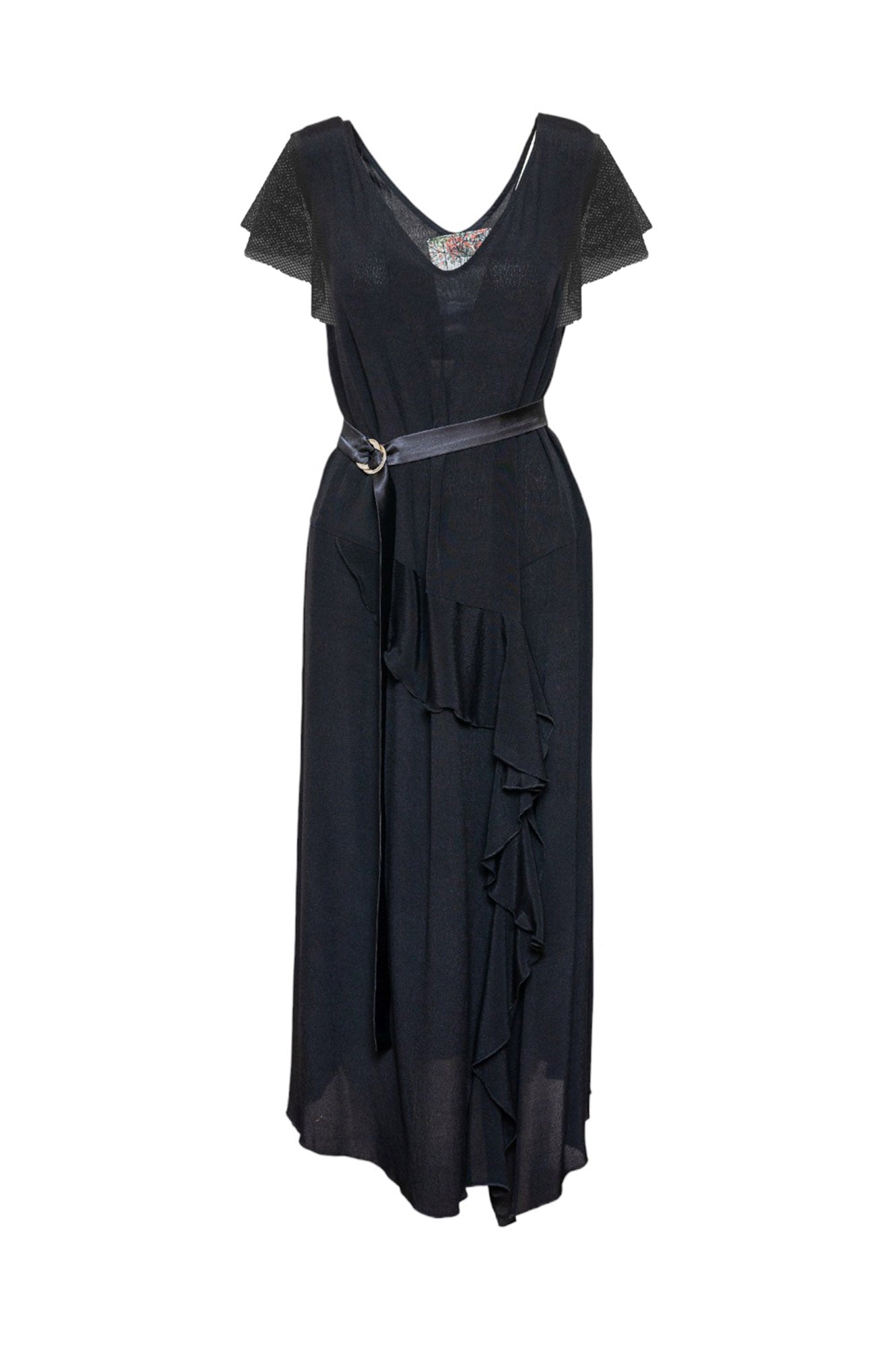 Nuut Black Mesh Frill Maxi Dress Artista Budapest