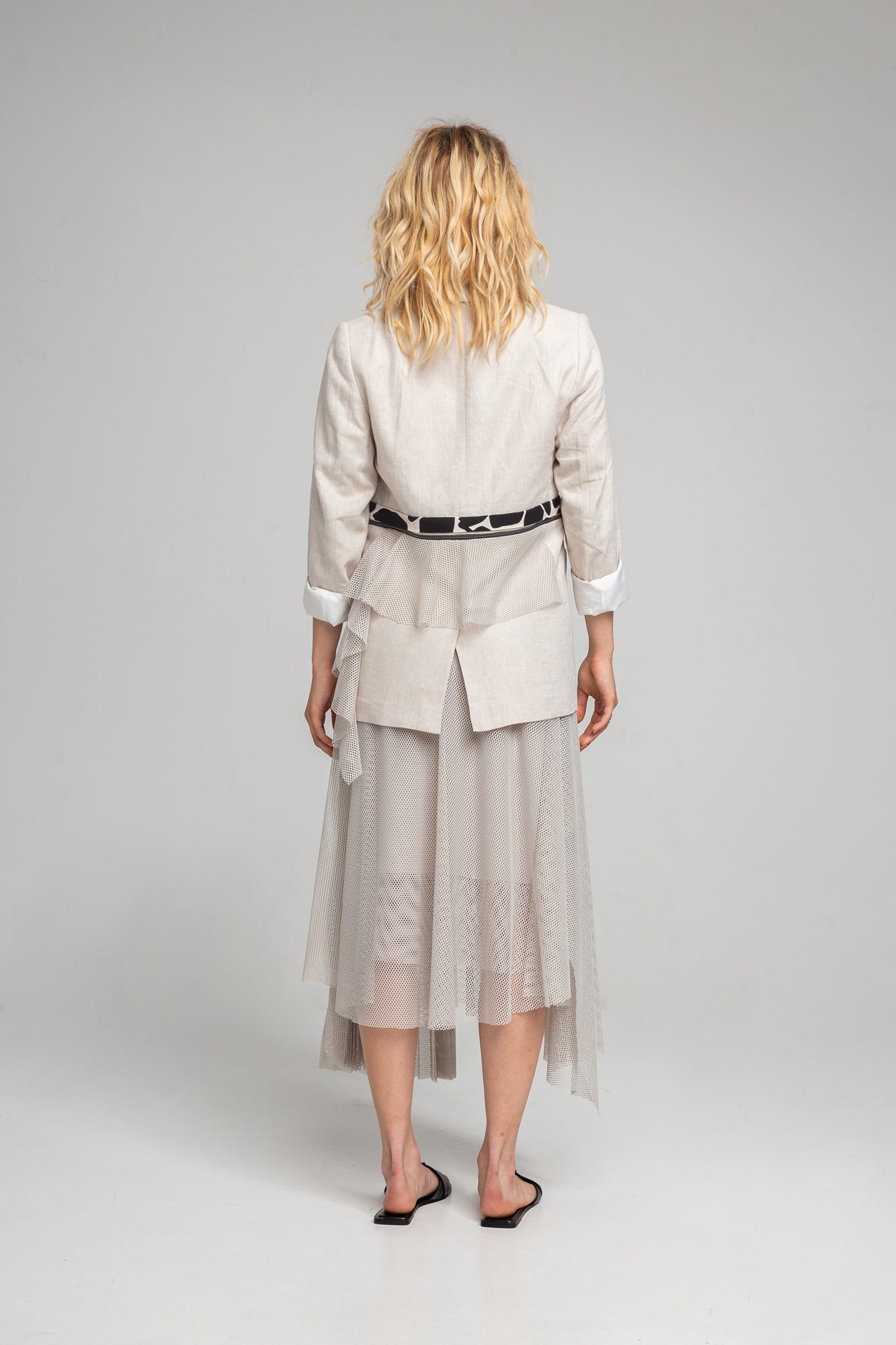 transformative jacket with mesh frill details on back artista budapest