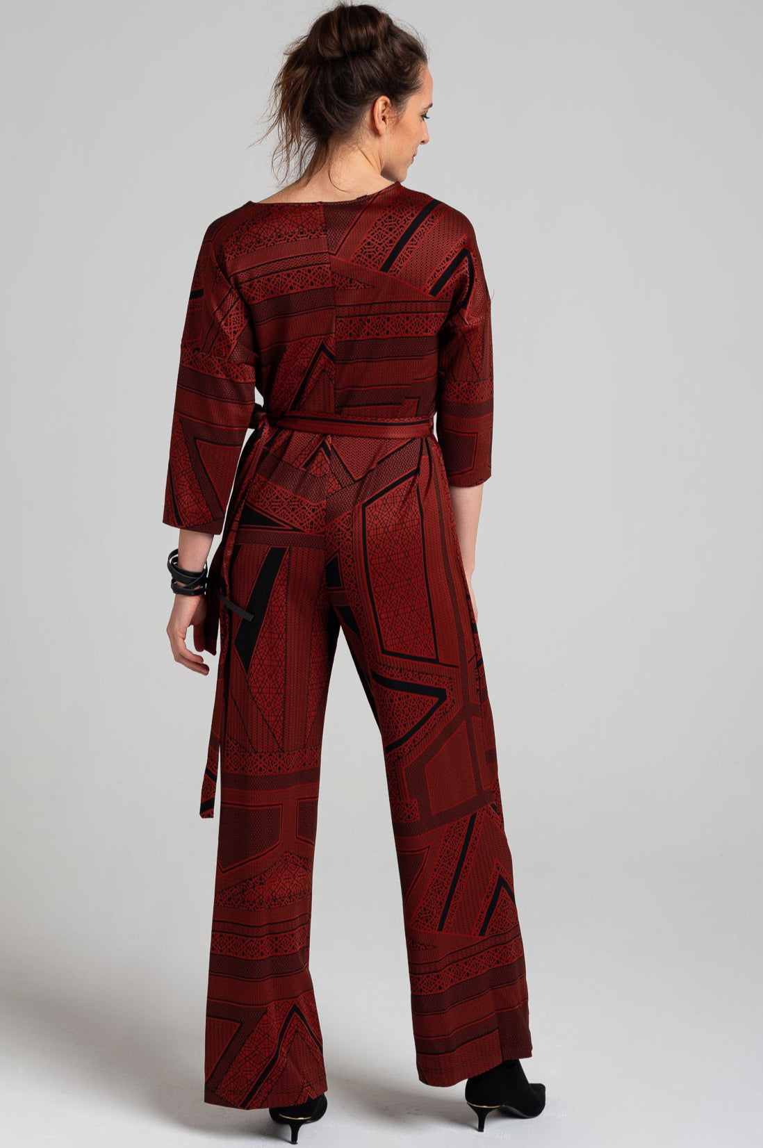 jacquard overlapped jumpsuit with geometric print
