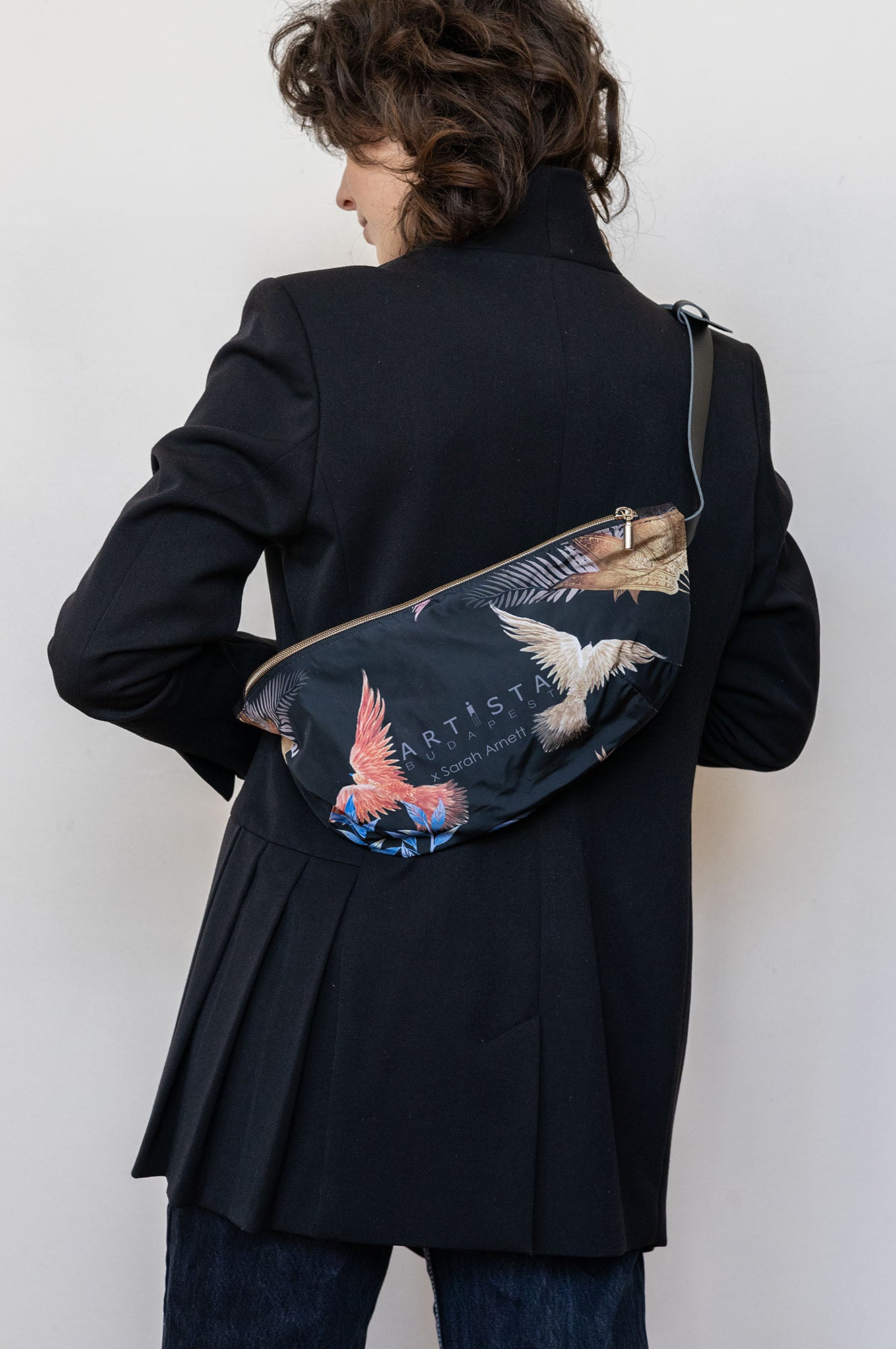 unique printed bum bag with adjustable leather strap