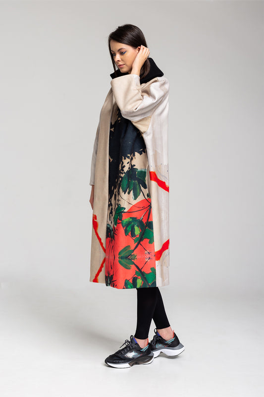 unique printed under the knee length coat