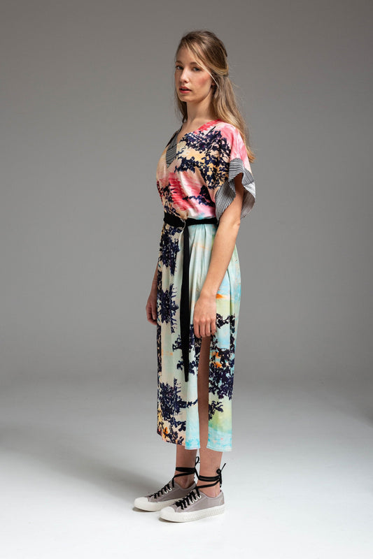 maxi dress with inset black tie belt artista budapest