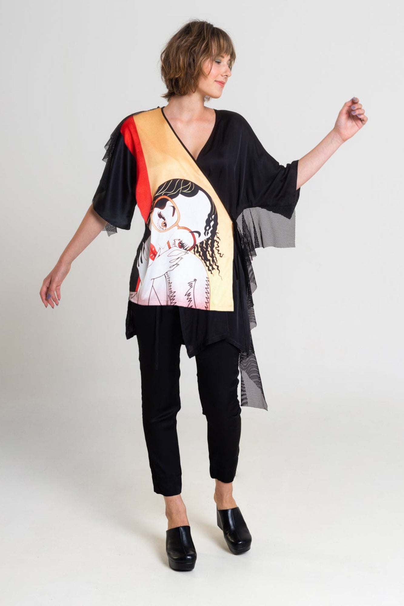 overlapped printed satin kimono artista budapest