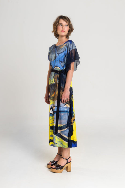 printed maxi dress with boat neck artista budapest