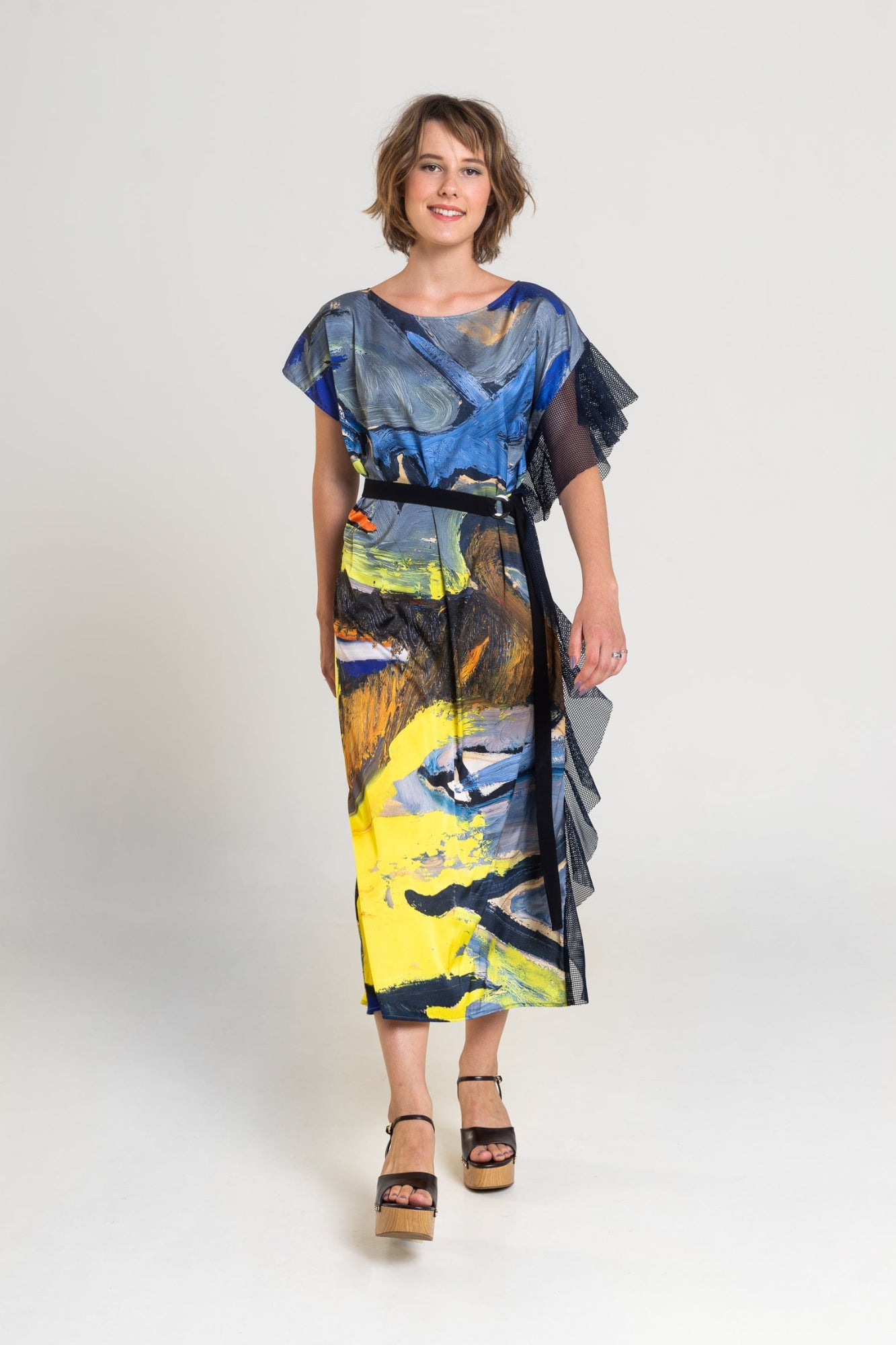printed maxi dress inset tie belt artista budapest