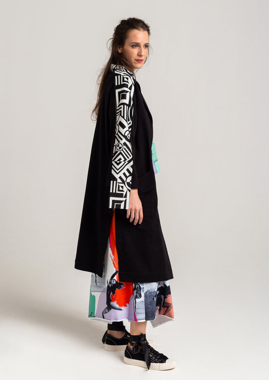 soft cotton jacket with printed geometric detail on arms artista budapest