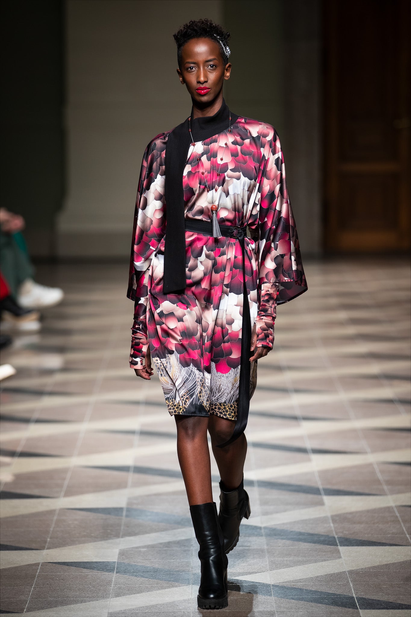 FEATHER satin dress on the runway of bcefw