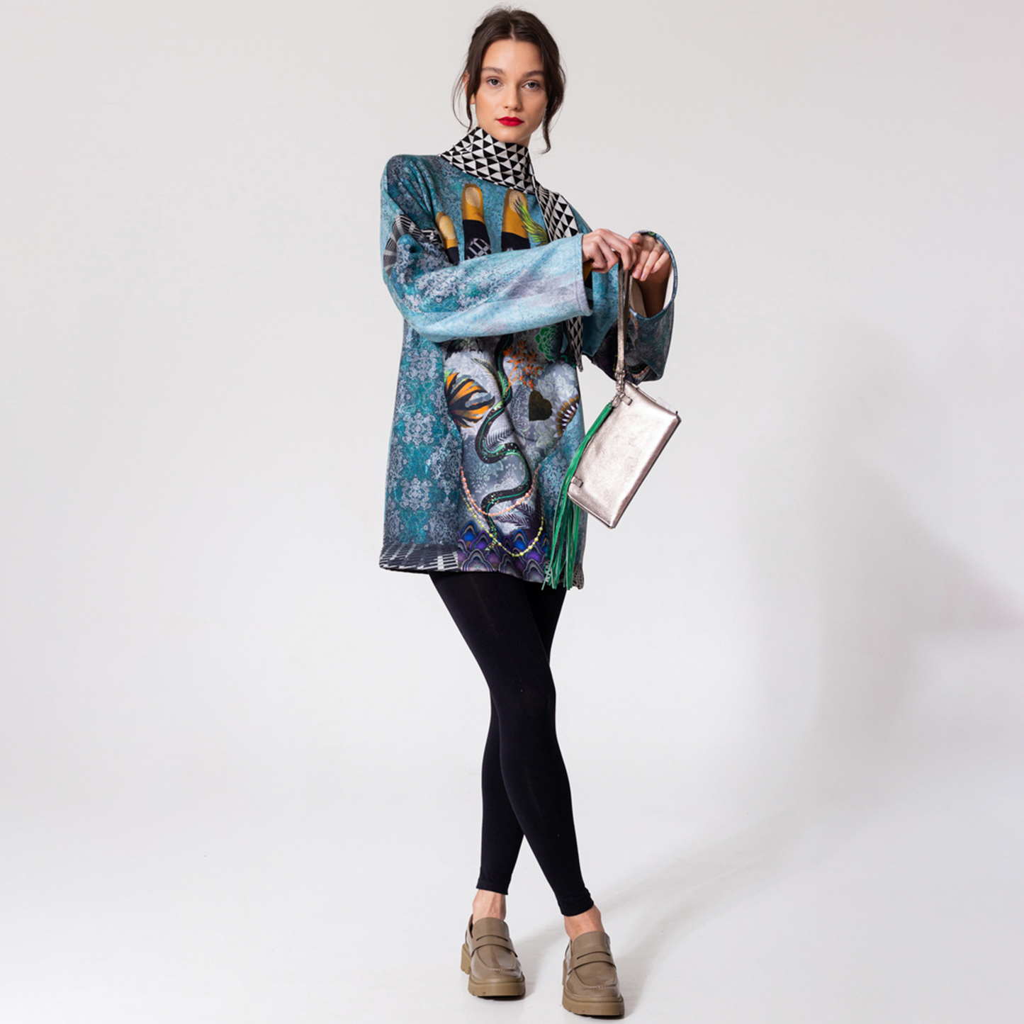 unique printed tunic with turtleneck