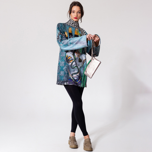 unique printed tunic with turtleneck