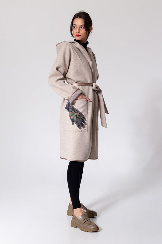 short coat with inset tie belt