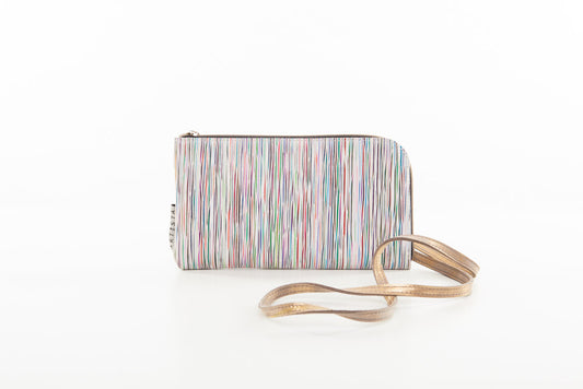 CLUTCH white striped leather