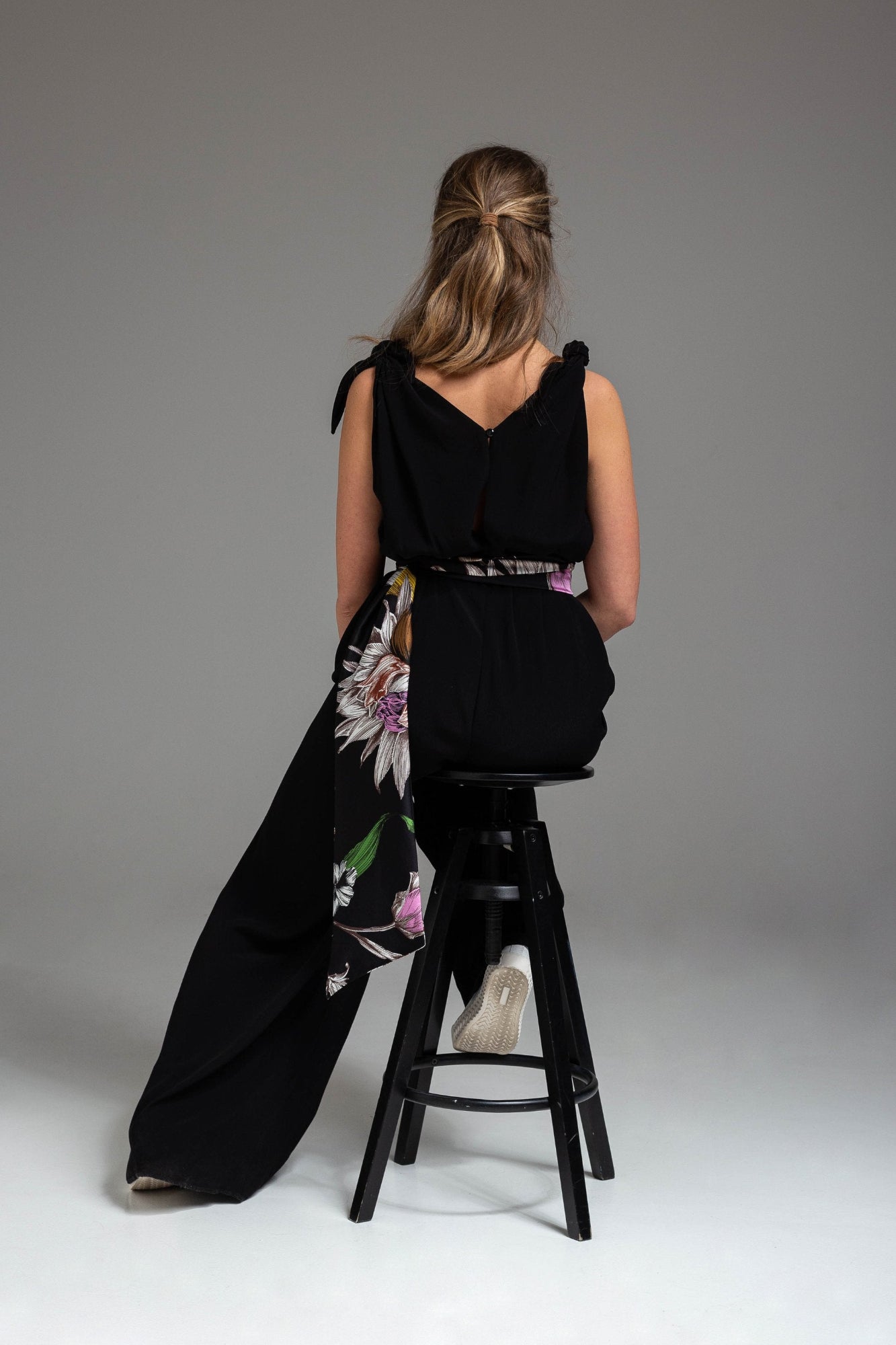 feminine wide leg cut jumpsuit with inset printed tie belt artista budapest
