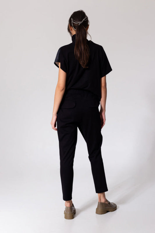 Plain black back top with unique collar neck