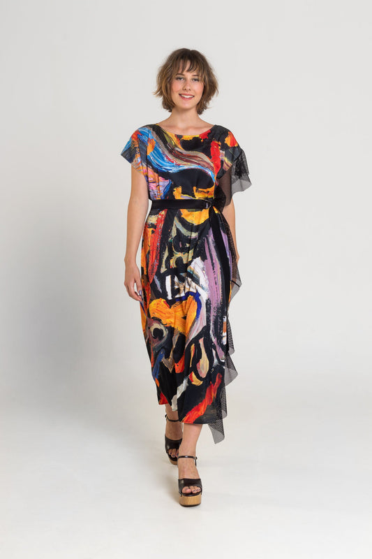 printed maxi dress with boat neck artista budapest