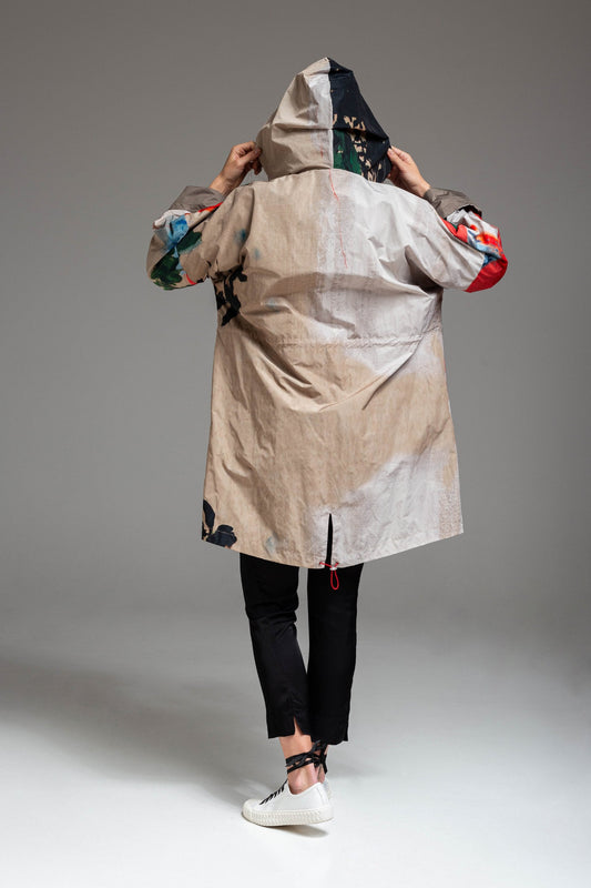 hooded parka-style waterresistant unique printed jacket artista budapest