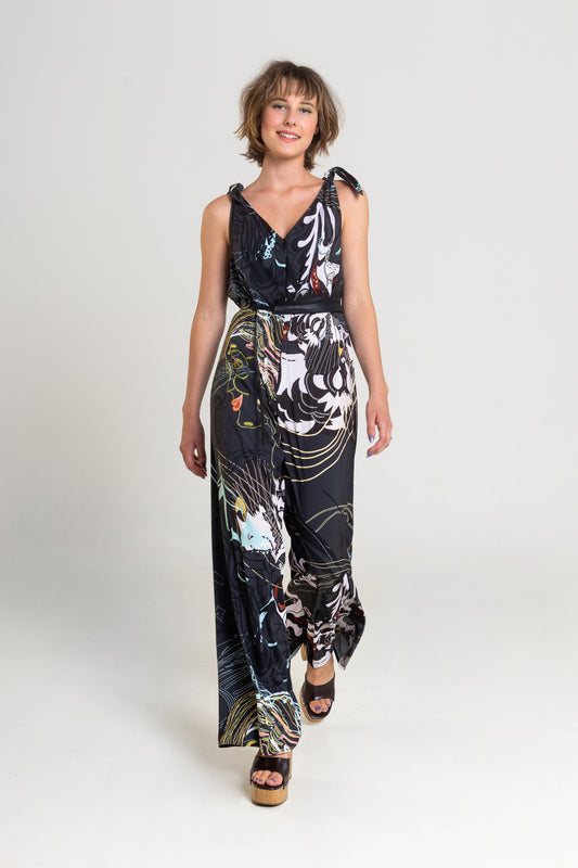 printed jumpsuit with v-neckline artista budapest
