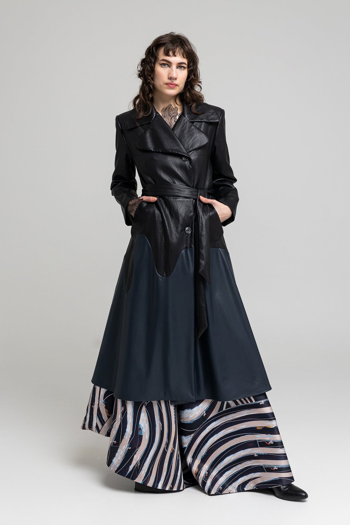 eco-leather a-shape maxi coat with button down closure artista budapest