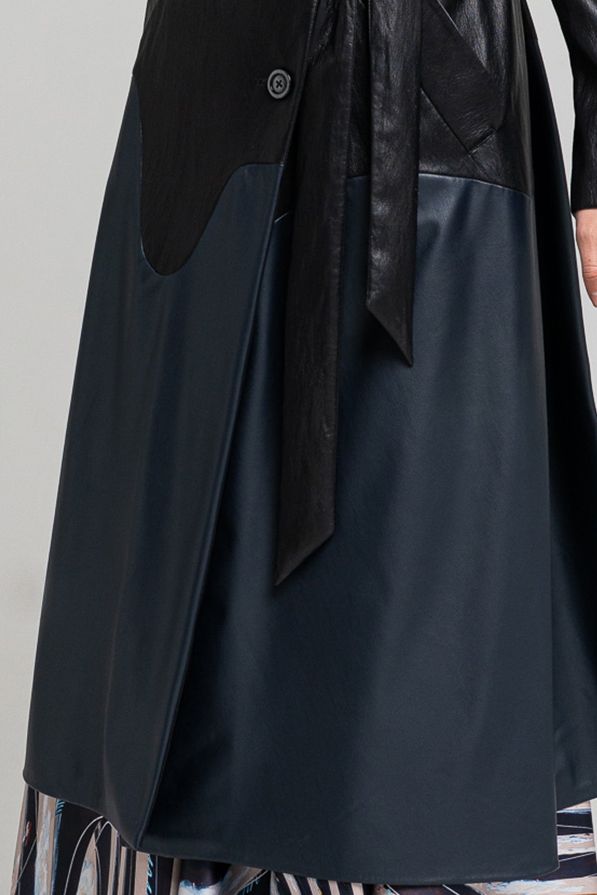 eco-leather a-shape maxi coat with wavy design detail artista budapest