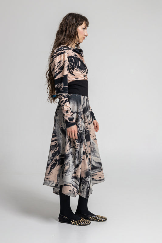 Angel Draped Asymmetric Midi Skirt
