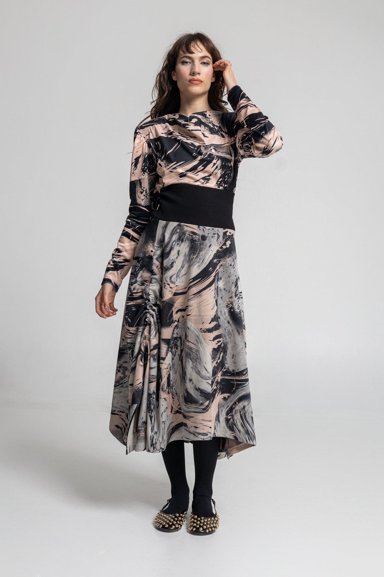 Angel Draped Asymmetric Midi Skirt