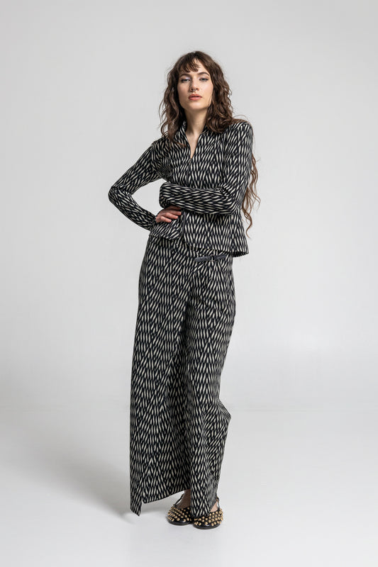overlapped asymmetric leg pants