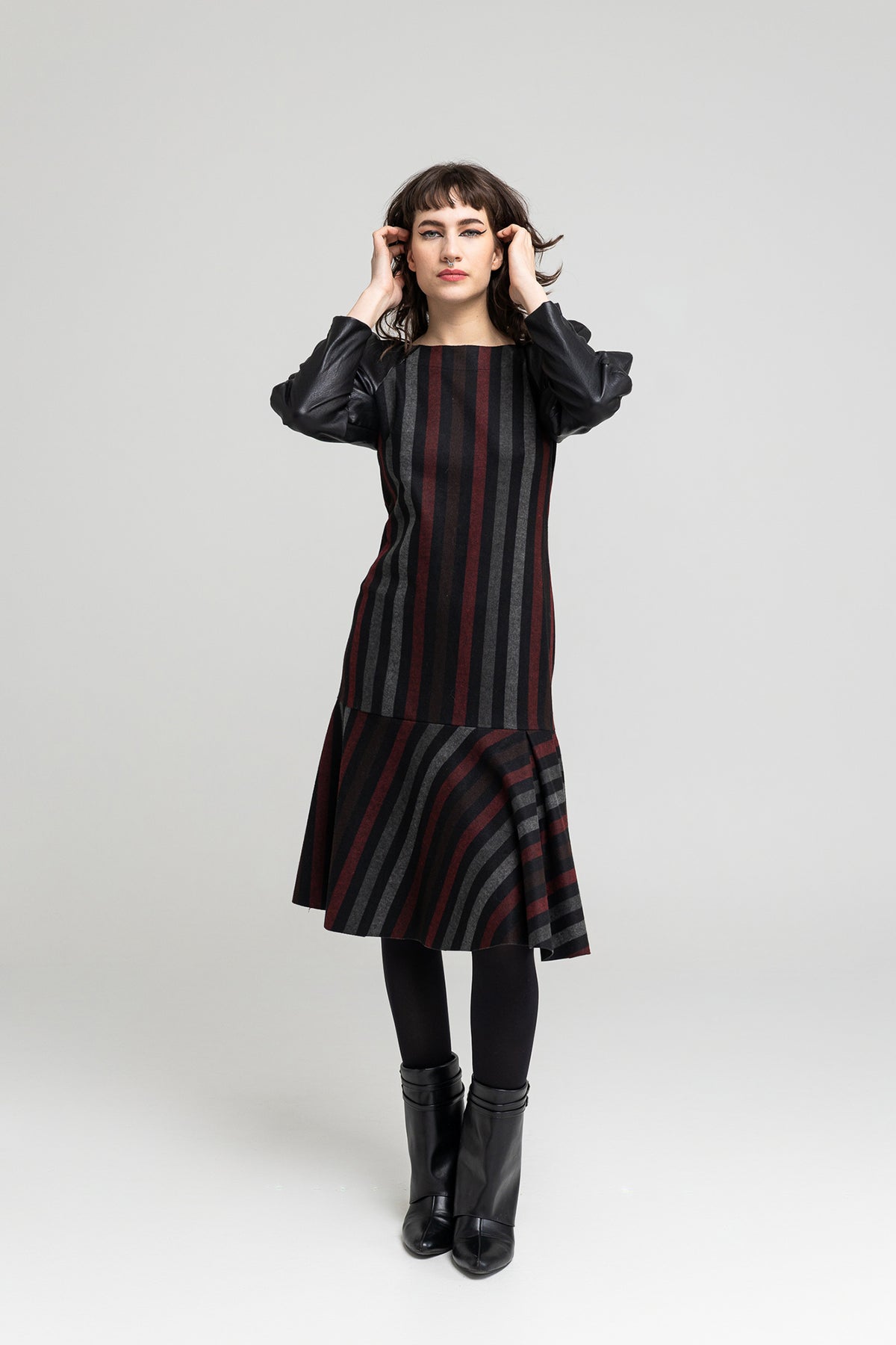 striped midi dress flared silhouette artista budapest