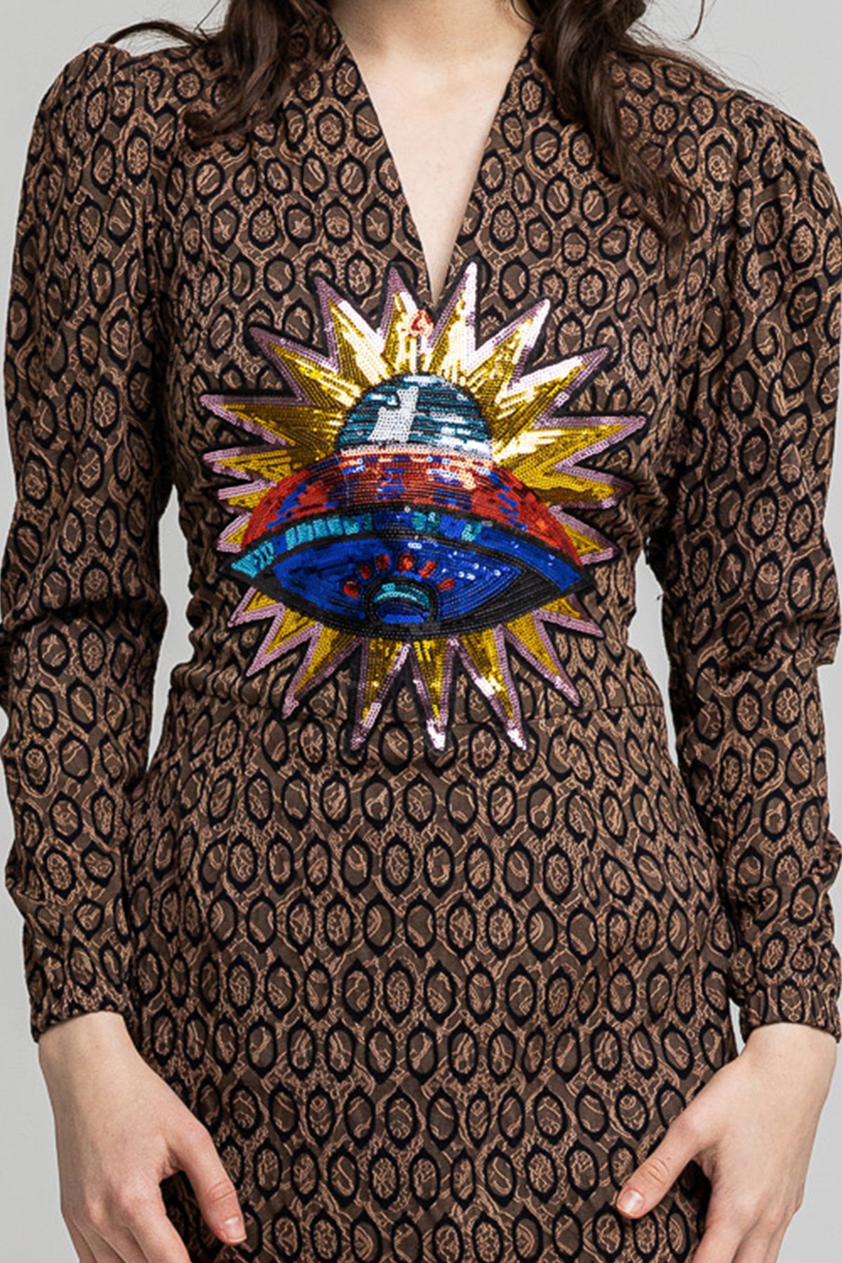 unique sequin detail on front midi dress artista budapest