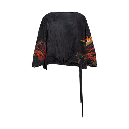 pleated blouse with drawstring waistline