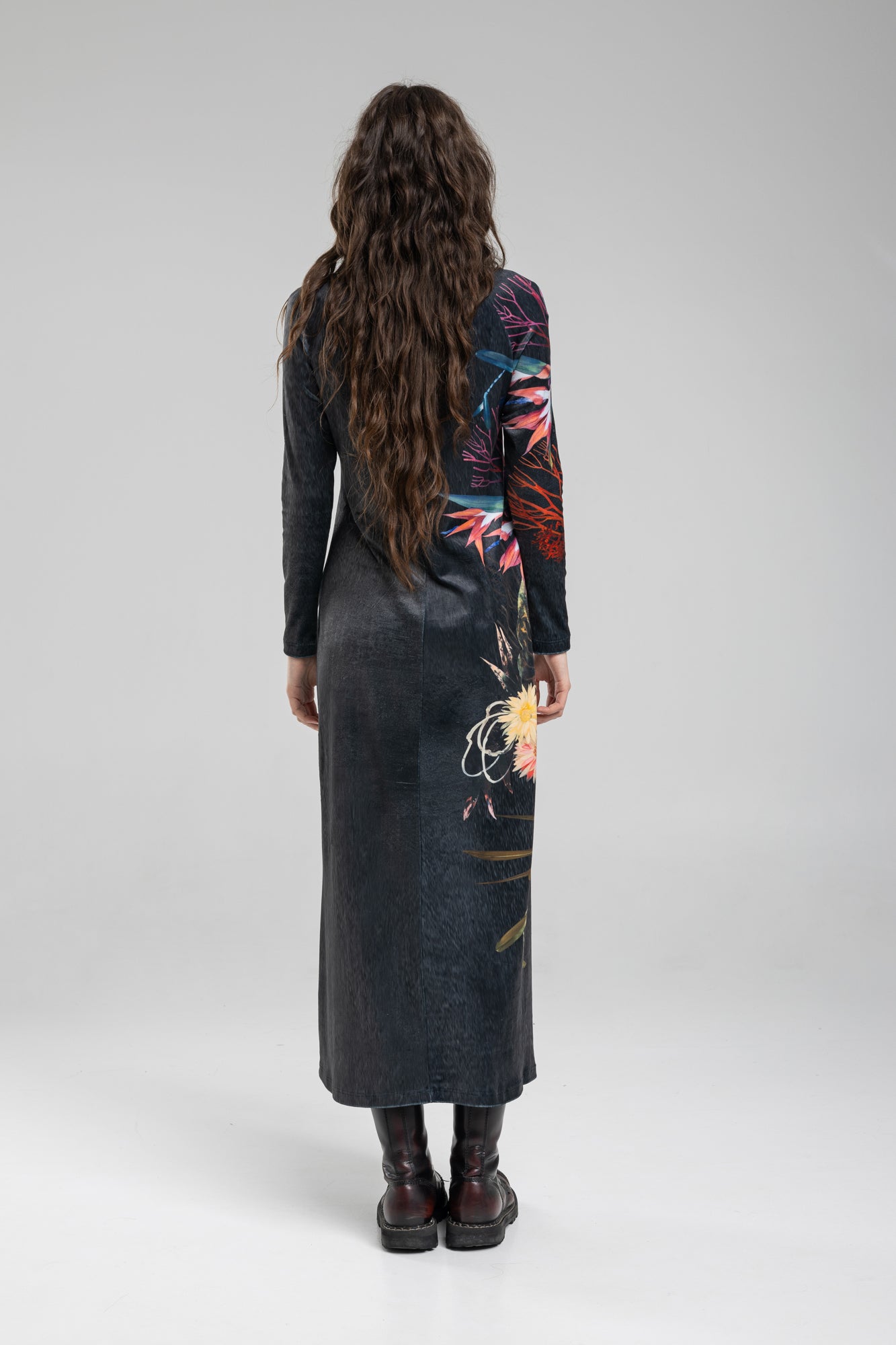 floral printed velvet maxi dress