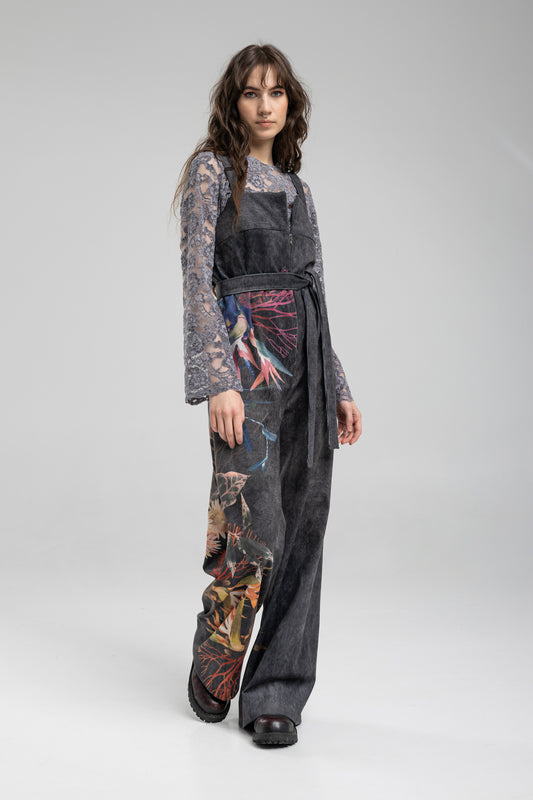 washed black corduroy jumpsuit with zipp closure