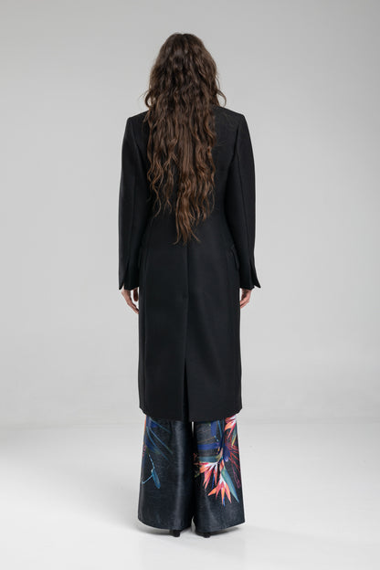 black coat with slit on back