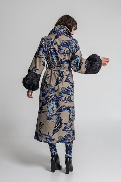 overlapped printed coat maxi straight cut