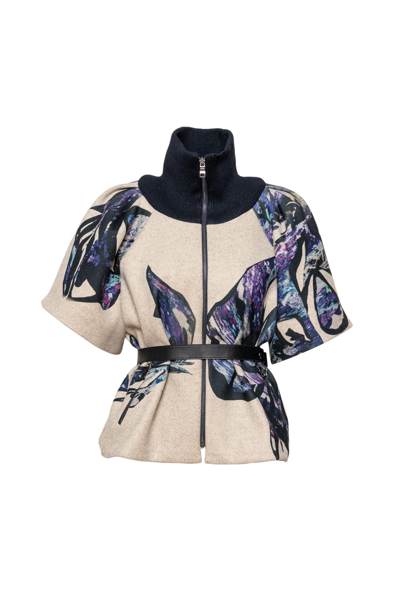 Blue Crystal Zipped Short Sleeve Jacket