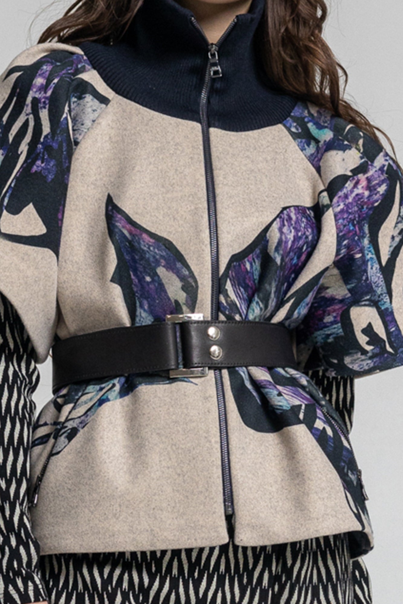 Blue Crystal Zipped Short Sleeve Jacket