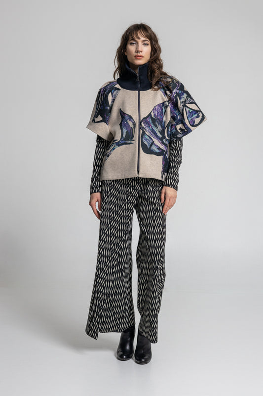 Blue Crystal Zipped Short Sleeve Jacket